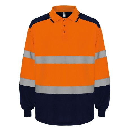 Two-tone long sleeve high-visibility polo shirt