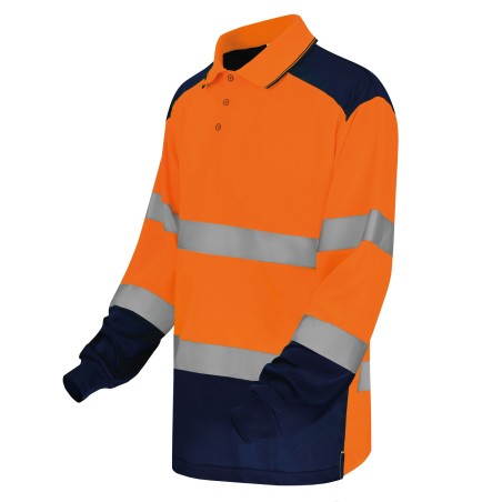Two-tone long sleeve high-visibility polo shirt