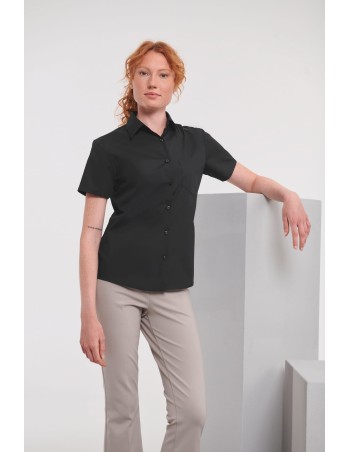 Ladies\\\' Short-Sleeved Polycotton Poplin Shirt