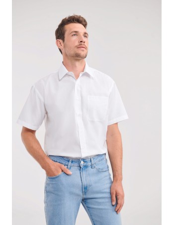 Men\\\'s Short-Sleeved Polycotton Poplin Shirt