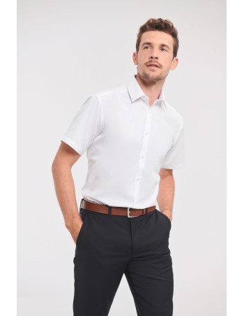 Men\\\'s Short-Sleeved Herringbone Shirt
