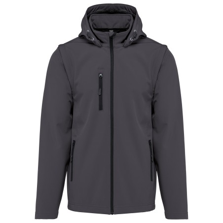 Unisex 3-layer softshell hooded jacket with removable sleeves