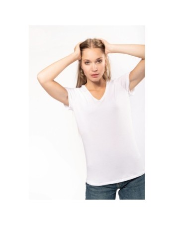 Camiseta con elastano cuello de pico mujer 2