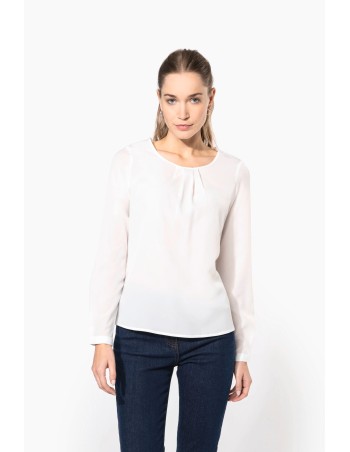 Ladies\\\' long-sleeved crepe blouse