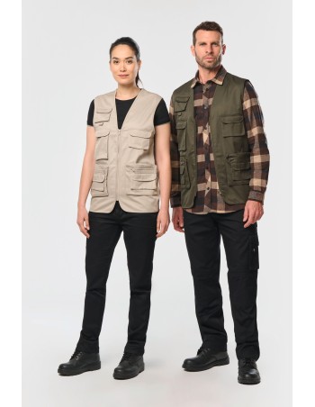 Unisex lined multi-pocket polycotton vest