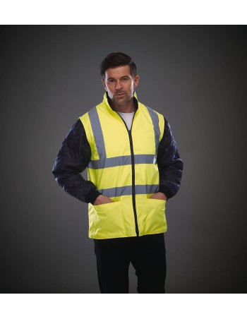 Hi-Vis Quilted Jacket with Detachable Sleeves