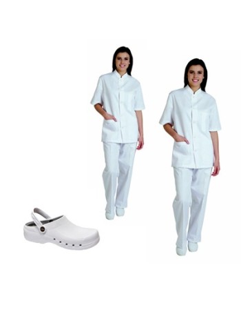 2 PIJAMAS SANITARIOS CUELLO MAO + ZUECO BLANCO SANITARIO...