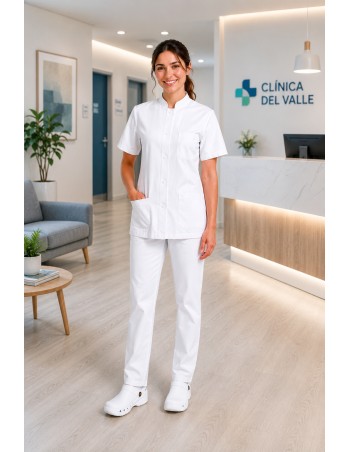 PIJAMA BLANCO SANITARIO UNISEX DE CUELLO MAO 2