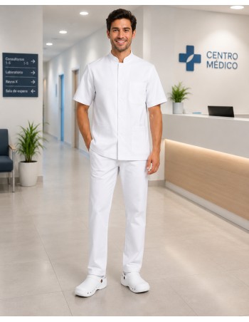 PIJAMA BLANCO SANITARIO UNISEX DE CUELLO MAO