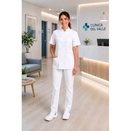 PIJAMA BLANCO SANITARIO CUELLO MAO + ZUECO BLANCO SANITARIO