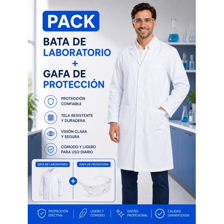 BATA BLANCA LABORATORIO UNISEX + GAFAS DE PROTECCIÓN