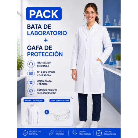 BATA BLANCA LABORATORIO UNISEX + GAFAS DE PROTECCIÓN