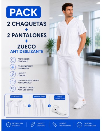 2 PIJAMA BLANCO SANITARIO + ZUECO BLANCO SANITARIO