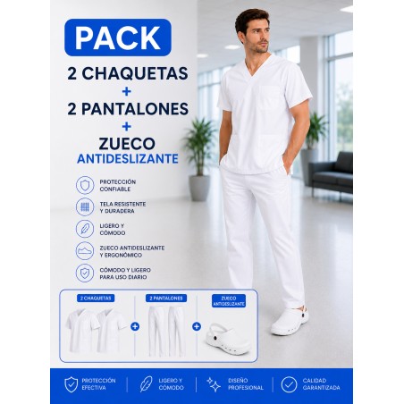 2 PIJAMA BLANCO SANITARIO + ZUECO BLANCO SANITARIO