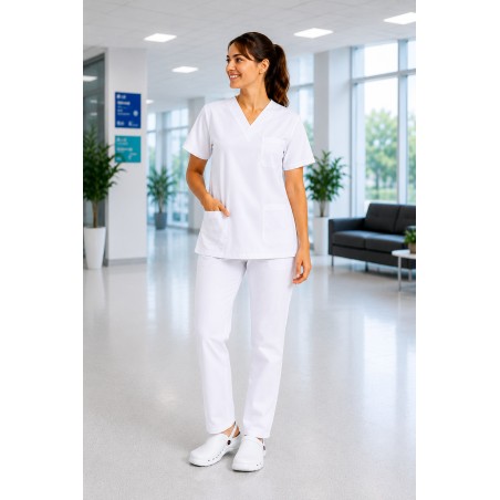 PIJAMA BLANCO SANITARIO UNISEX + ZUECO BLANCO SANITARIO