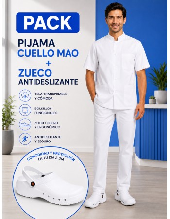 PIJAMA BLANCO SANITARIO CUELLO MAO + ZUECO BLANCO... 2