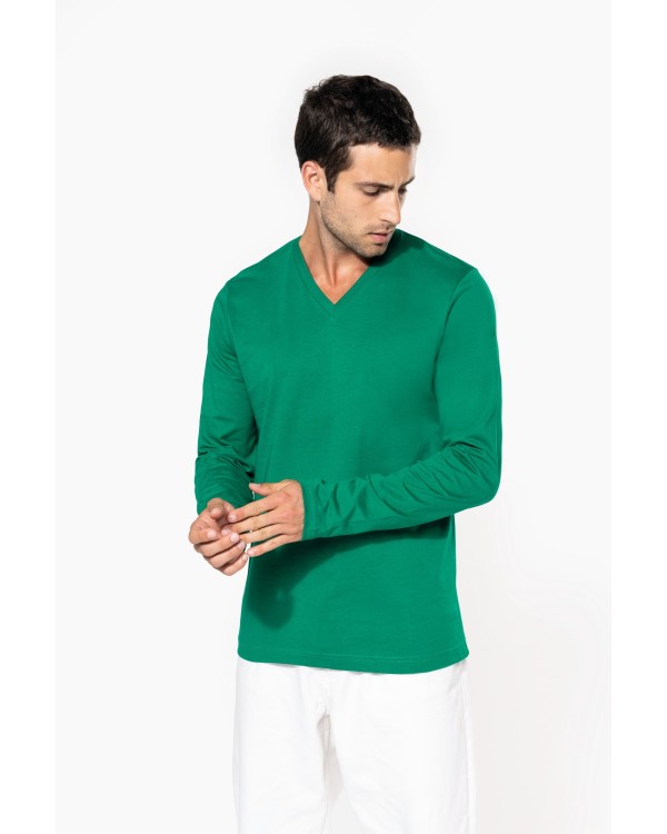 Camiseta de manga larga y cuello de pico de hombre