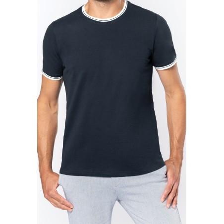 Camiseta de punto piqué con cuello redondo de hombre