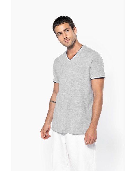 Camiseta de punto piqué con cuello de pico de hombre