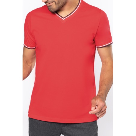 Camiseta de punto piqué con cuello de pico de hombre