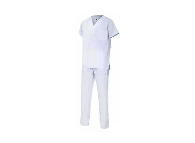 PIJAMA BLANCO SANITARIO UNISEX DE CUELLO PICO