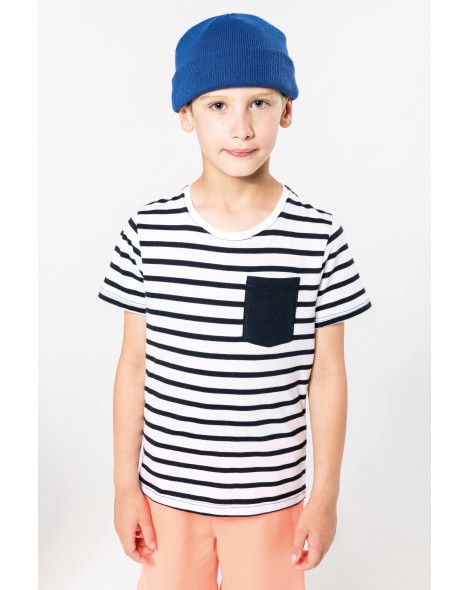 Camiseta Marinero a rayas con bolsillo manga corta para niños