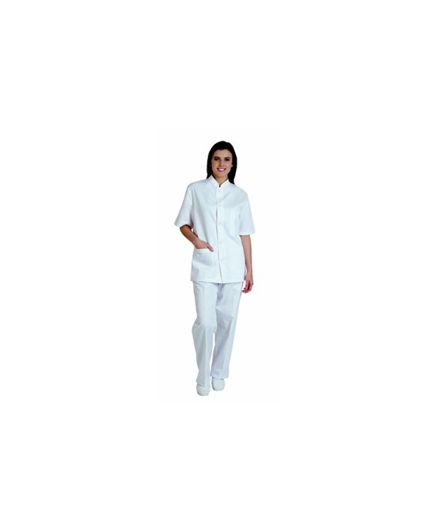 PIJAMA BLANCO SANITARIO UNISEX DE CUELLO MAO