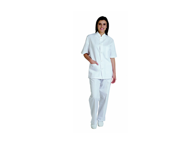 PIJAMA BLANCO SANITARIO UNISEX DE CUELLO MAO
