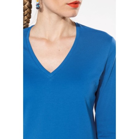 Camiseta de manga larga y cuello de pico mujer