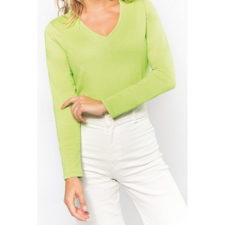 Camiseta de manga larga y cuello de pico mujer