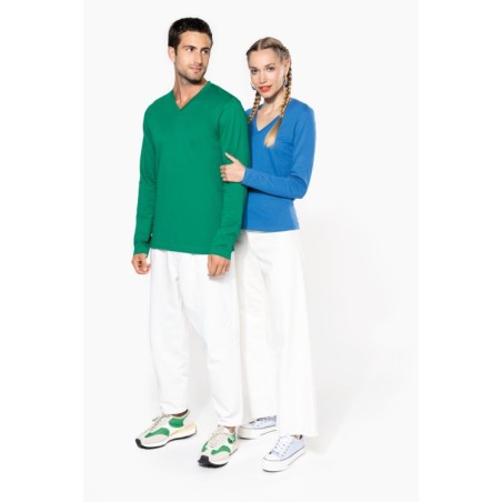 Camiseta de manga larga y cuello de pico mujer