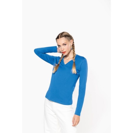 Camiseta de manga larga y cuello de pico mujer