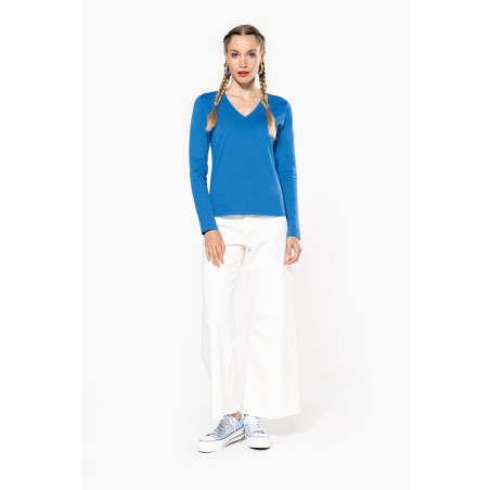 Camiseta de manga larga y cuello de pico mujer