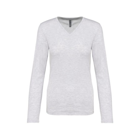 Camiseta de manga larga y cuello de pico mujer