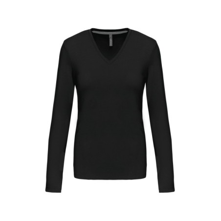 Camiseta de manga larga y cuello de pico mujer