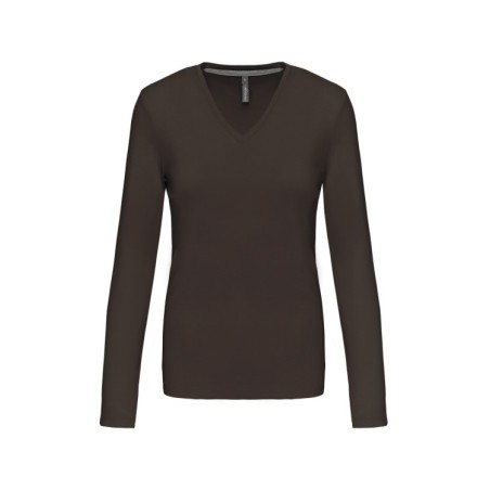 Camiseta de manga larga y cuello de pico mujer
