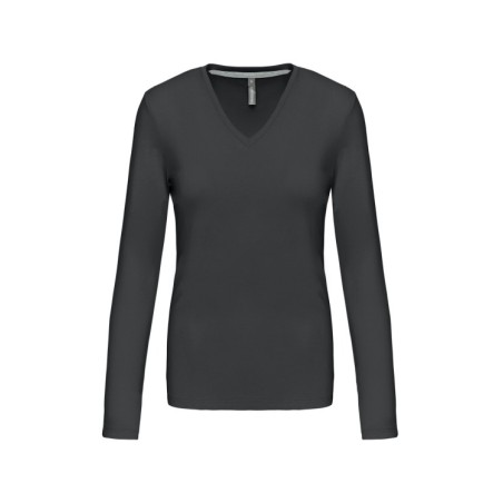 Camiseta de manga larga y cuello de pico mujer