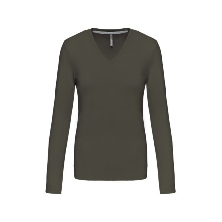 Camiseta de manga larga y cuello de pico mujer