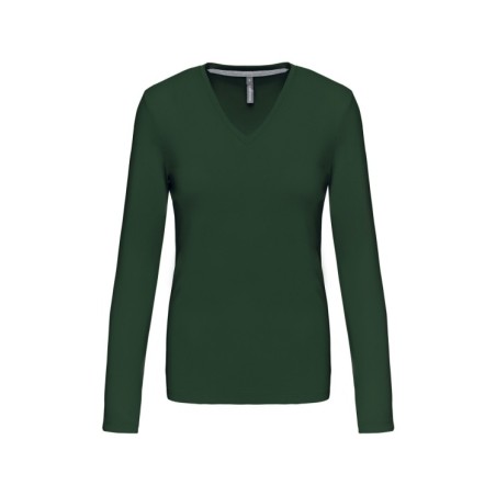 Camiseta de manga larga y cuello de pico mujer