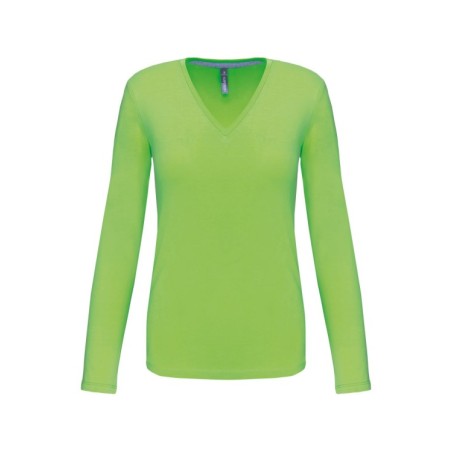 Camiseta de manga larga y cuello de pico mujer