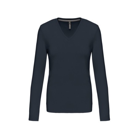 Camiseta de manga larga y cuello de pico mujer