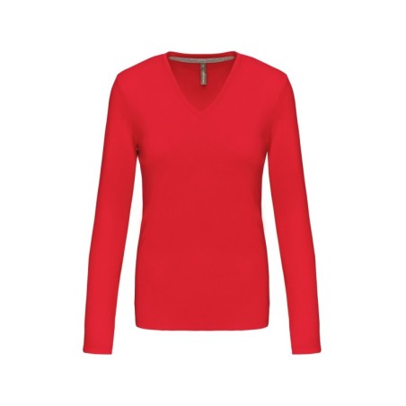 Camiseta de manga larga y cuello de pico mujer