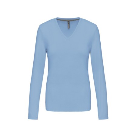 Camiseta de manga larga y cuello de pico mujer