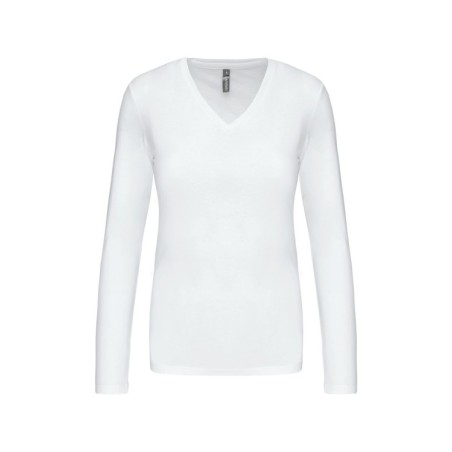 Camiseta de manga larga y cuello de pico mujer