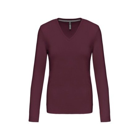 Camiseta de manga larga y cuello de pico mujer