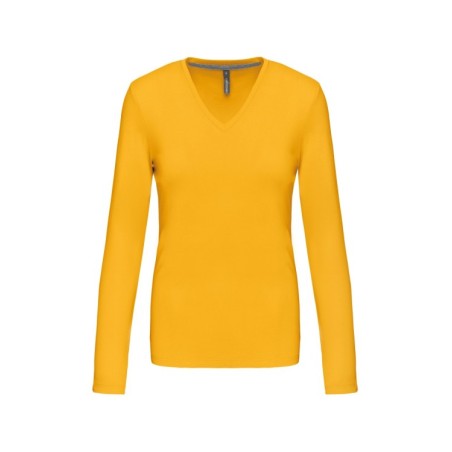 Camiseta de manga larga y cuello de pico mujer