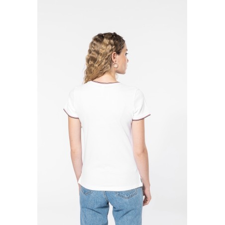 Camiseta de punto piqué con cuello de pico mujer