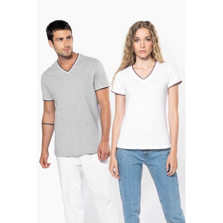 Camiseta de punto piqué con cuello de pico mujer