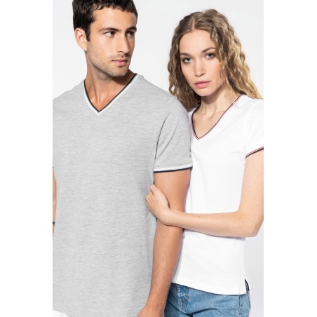 Camiseta de punto piqué con cuello de pico mujer