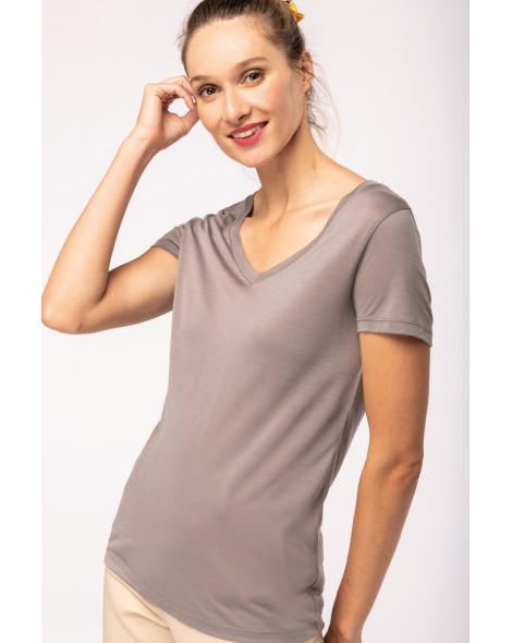 Camiseta lyocell Tencel™ cuello de pico manga corta - 145 g